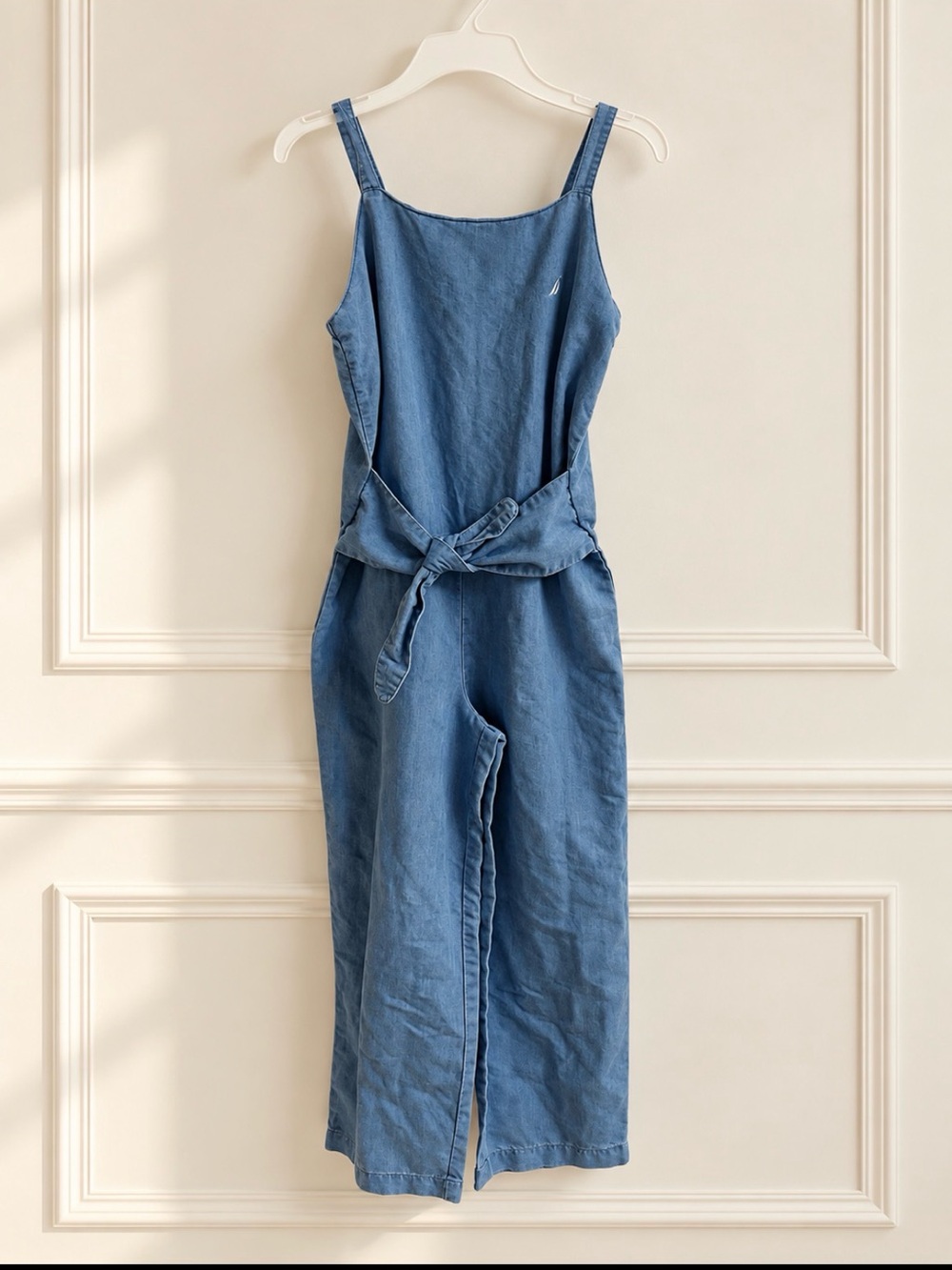 Náutica Girls’ Size M 8/10 Blue jeans Chambray Tie-Waist Jumpsuit